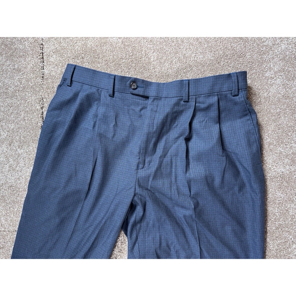 Ralph Lauren Dress Pants Men's 36 x 32 Blue Check‎ Pleated Cuffed Slacks - Picture 2 of 10
